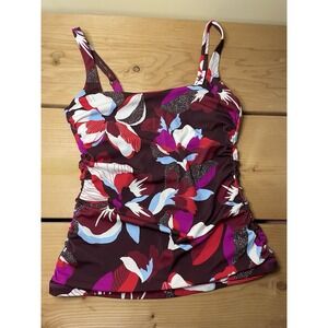 ATHLETA Women's Square Neck Bra Tankini Top 36B/C Hero Bloom Decadent Chocolate